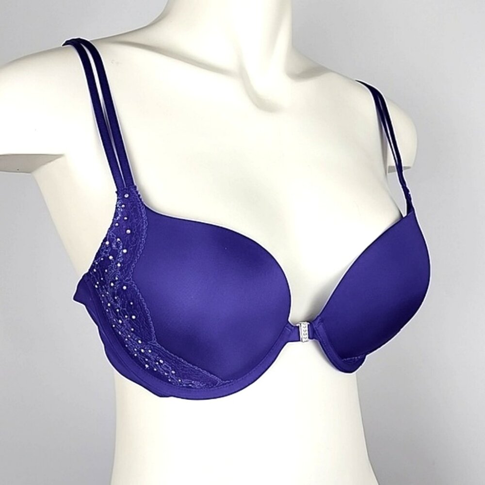⭐️2/ $40⭐️ La SENZA Underwire Push-Up Bra Deep Purple Rhinestones Lace Size 38B